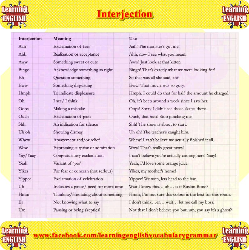 list of interjections pdf