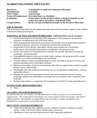 marketing specialist job description pdf