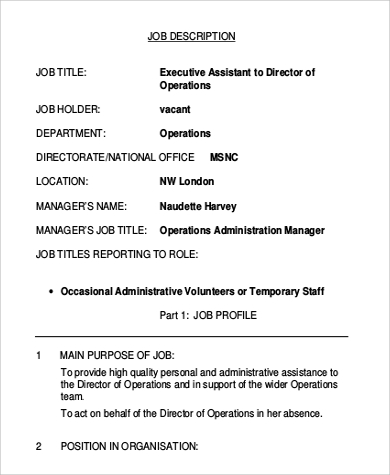 executive assistant job description sample