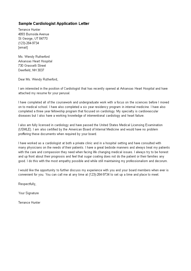 example of job application letter
