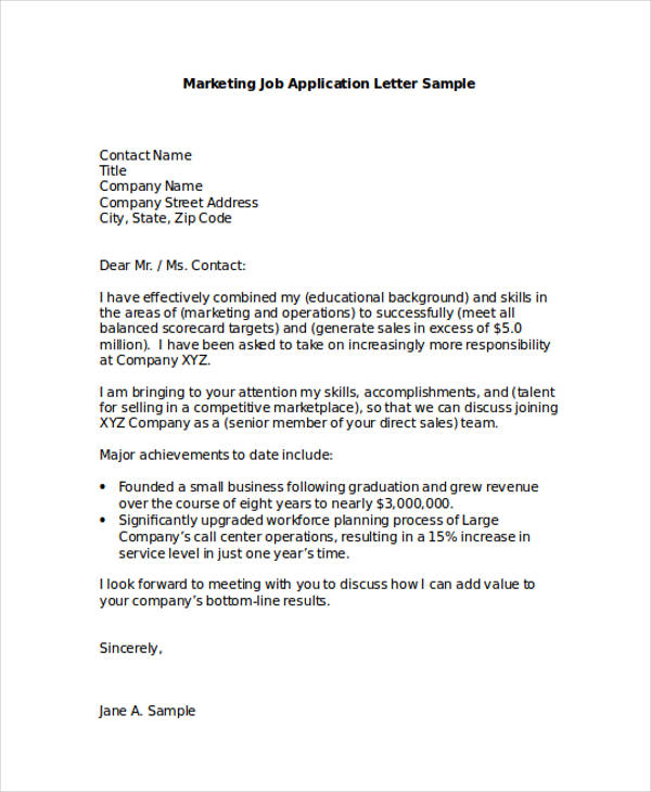 example of job application letter
